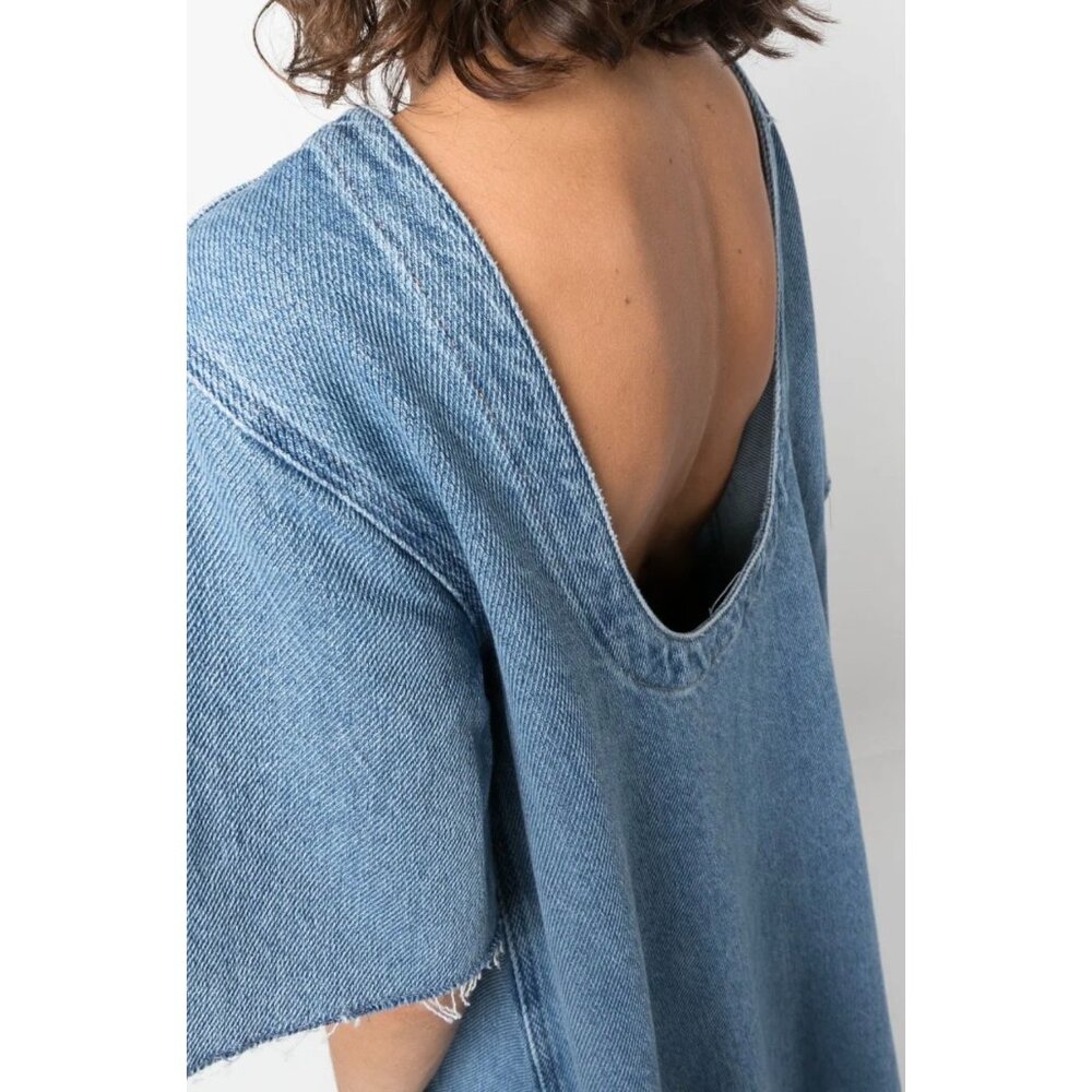 GANNI Scoop Back Organic Cotton Denim Midi Dress Indigo Blue EU 36 US 4 New - Picture 8 of 16